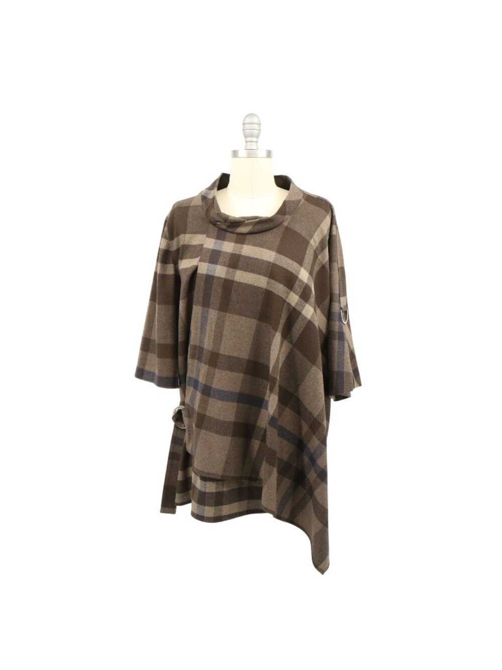 Carlisle Collection Brown Plaid Asymmetrical Flannel Poncho Top M